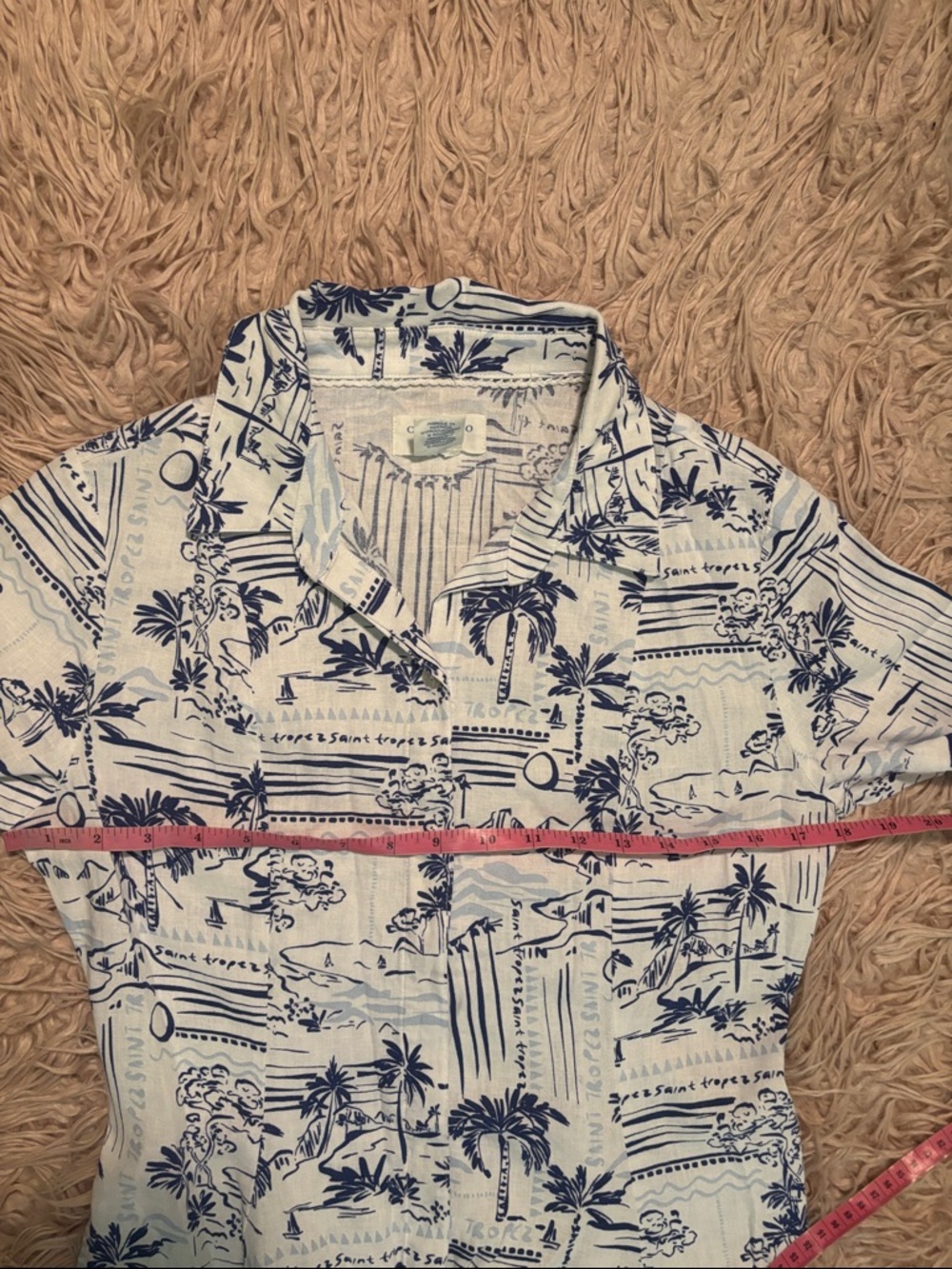 Calypso St. Barth Saint Tropez Tropical Coastal Toile Linen Blend Shirt Dress - Picture 8 of 14